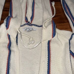 O'Neill Zip-Up Sweater in Cream with Blue and Red Accents